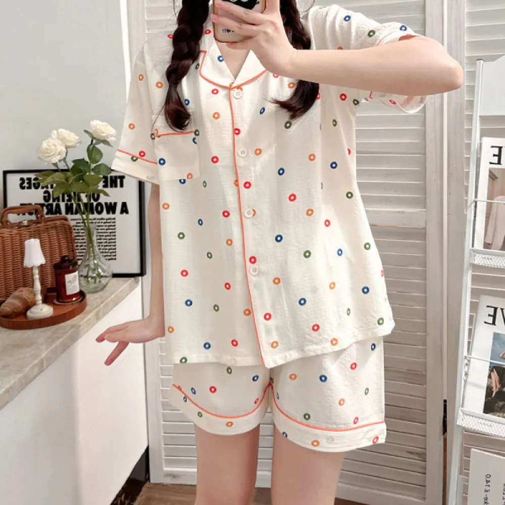 Пижамный комплект женский из 2 предметов пижама с принтом на пуговицах одежда для