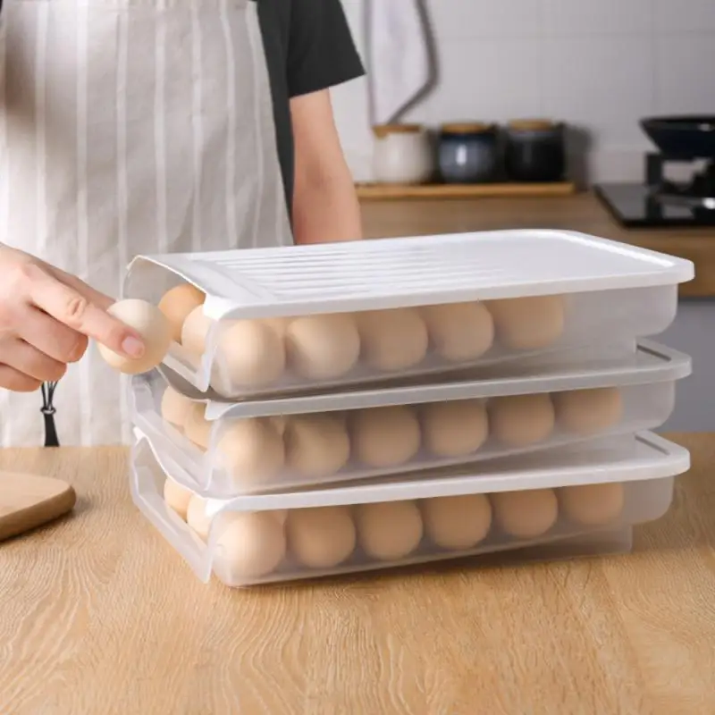 

Stackable Storage Box Plastic Egg Storage Holder Box Auto Scrolling 2023 Fridge Food Savers For Fridge Organizer Home Kitchen