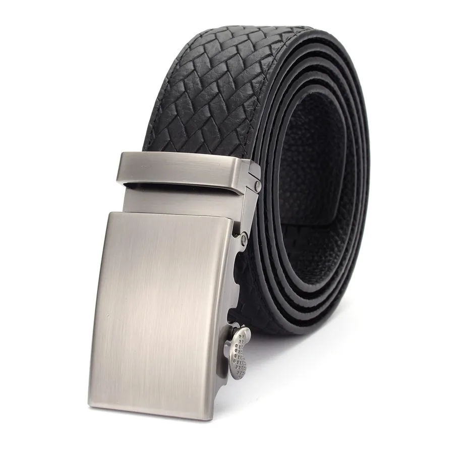 Genuine Leather Belts for Men Men's Belt Ratchet Dress Belt with Automatic Buckle Casual Leather Belt Cowhide Leather Belt Black