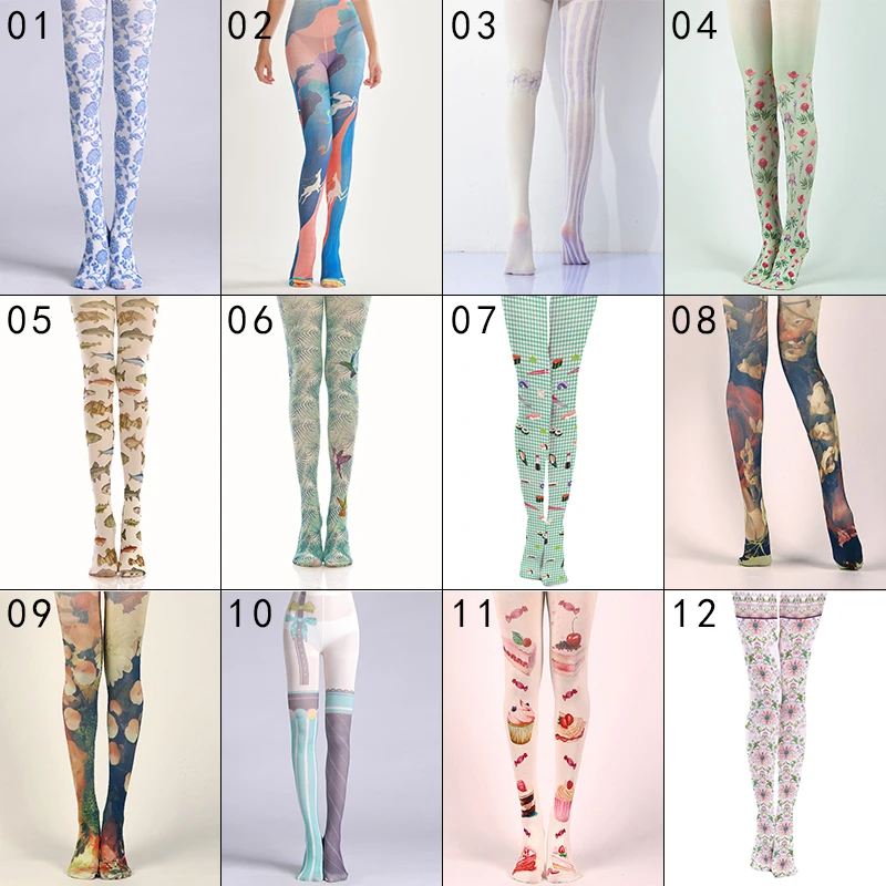 Japanese Style Lolita Floral Printed Pantyhose Harajuku Women Sweet Velvet Sotckings Opaque Tattoo Tights Tattoo Pantyhose