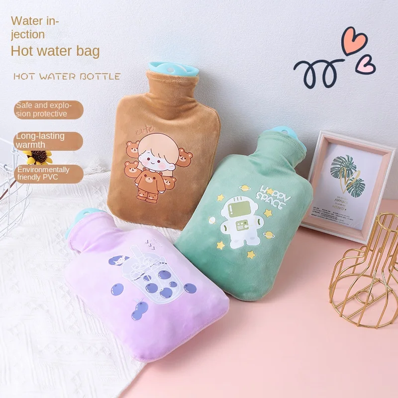 

Winter PVC Hot Water Injection Bag Water Bag Removable Washable Plush Cloth Cover Girl Navel Hand Insulated Bag