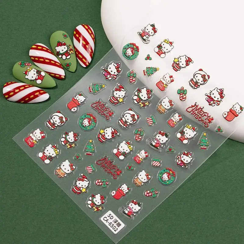 Kawaii 5D Sanrio рождественские наклейки для ногтей мультфильм Hello Kitty Kuromi My Melody Cinnamoroll