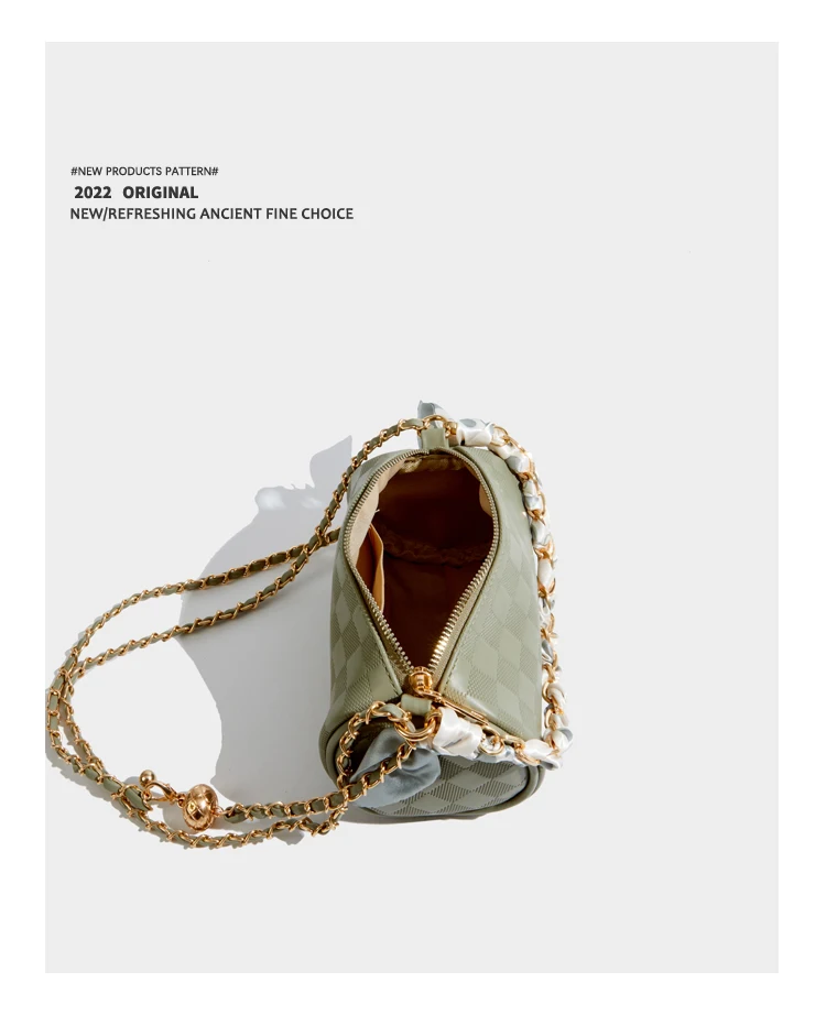 Elmsk 2022 Fashion Silk Plaid Texture Retro Chain Bag Women Ins Blogger French Handbag Casual Messenger Bag Women