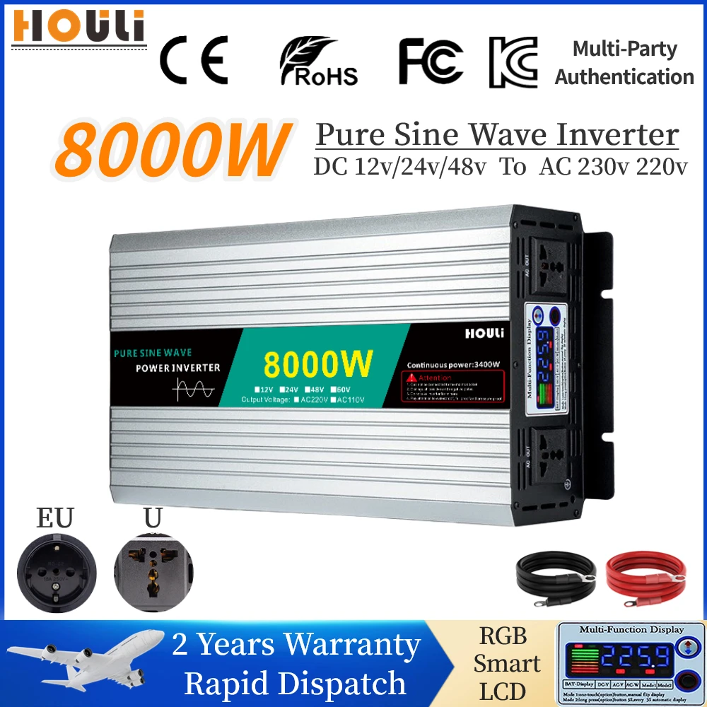 

Инвертор немодулированного синусоидального сигнала, 5000 Вт, 6000 Вт, 8000 Вт, 12 В, 24 В, 48 В постоянного тока в 220 В переменного тока, преобразователь напряжения 50 Гц/60 Гц, трансформатор солнечной энергии с ЖК-дисплеем