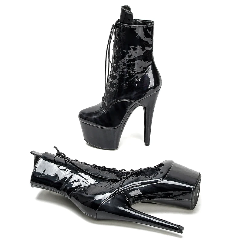 Leecabe Black Holo Upper 17CM/7inches Pole dancing shoes High Heel platform Boots Pole Dance boot