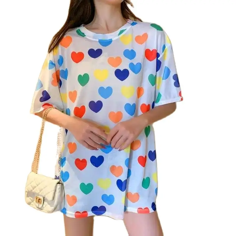 

Ice mesh short sleeve T-shirt women's summer sunscreen printed loose top short sleeve t-shirts P3 704