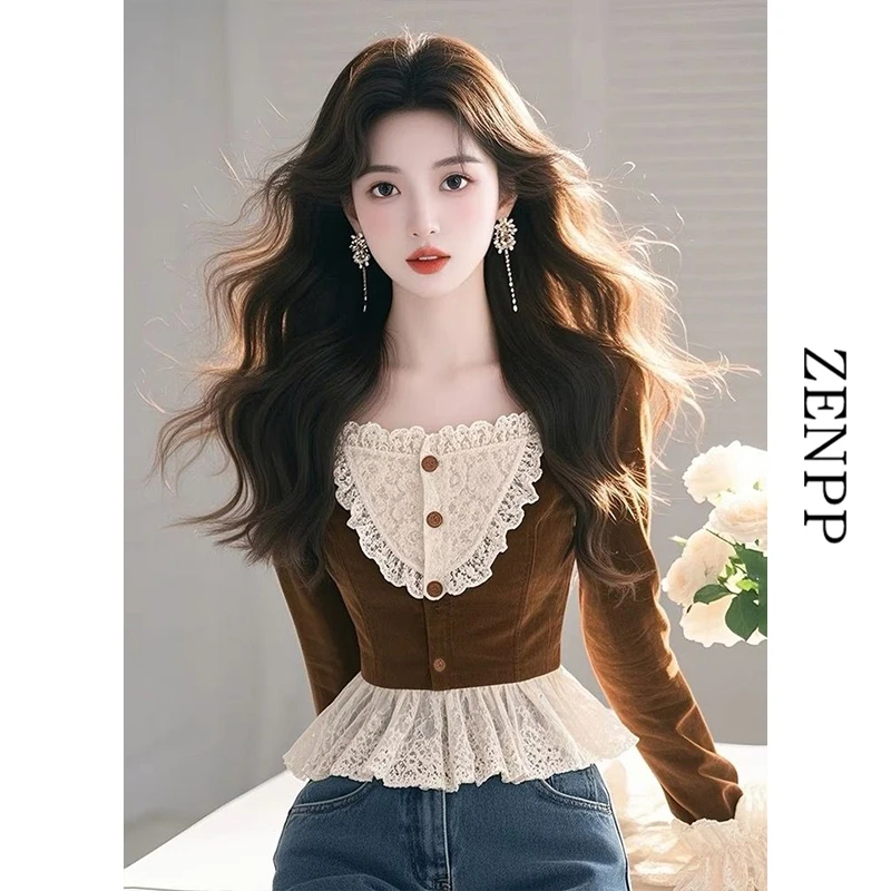 French sle Court Lace blouse Women's Spring Clothes 2025 New Super Nice Unique Beautiful Waist Hugging Popular European Goo...