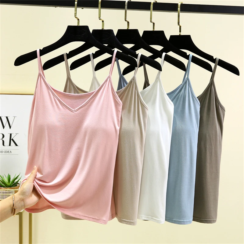 Летняя тонкая рубашка на бретельках из модала с v-образным вырезом груди