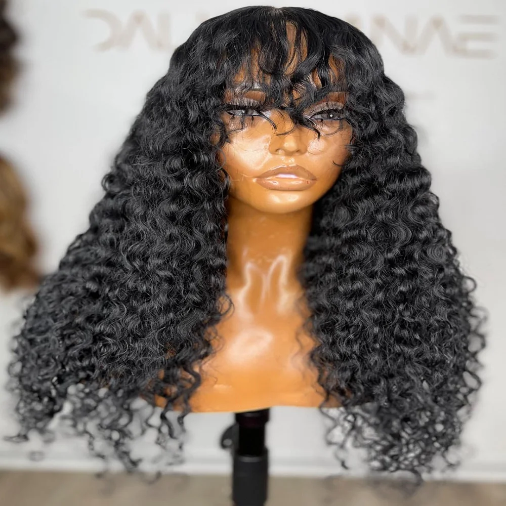

Loose Curly 26 inch Long Glueless 180 Density Synthetic Machine Wig With Bangs Wig For Women Glueless Heat Resistant