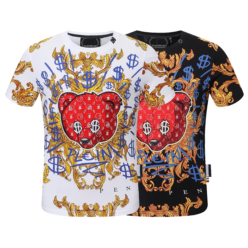 

Мужская хлопковая футболка с коротким рукавом и принтом медведя, в стиле барокко