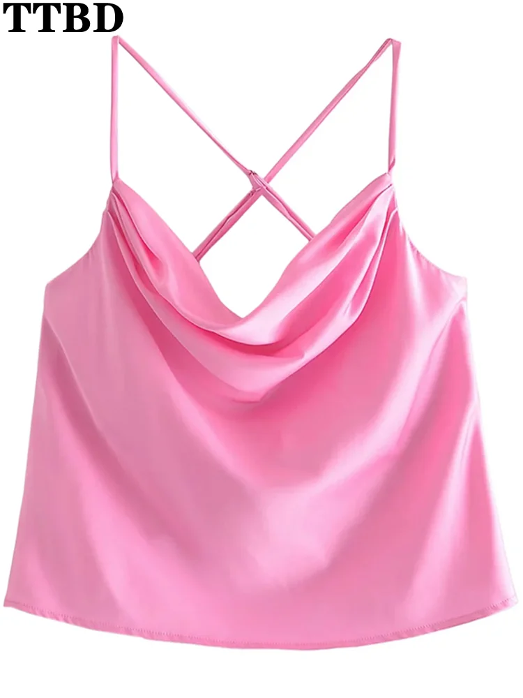 

Женский летний топ с драпировкой и открытой спиной, на тонких бретельках