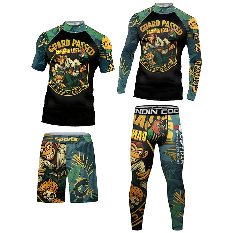 Фото Cody Lundin Man Rash Guard BJJ OEM Одежда Быстросохнущая Дышащая Боевая Бег Зеленое Золото Полный комплект Муай Тай Джиу №3