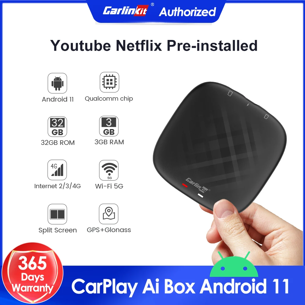 

CarlinKit Ai Box CarPlay Android 11 Snapdragon Android Auto Wireless Adapter 4G LTE Streaming Box for Car Smart Car Play Dongle