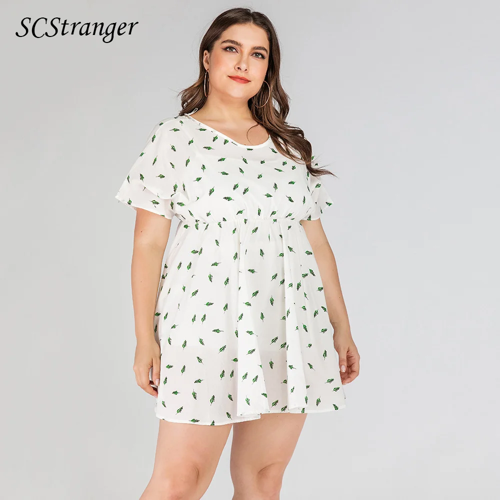 

2022 Summer Dresses Plus Size Women Clothing Little Fresh Round Neck Floral All Matching Short Short Sleeve Mini Dress