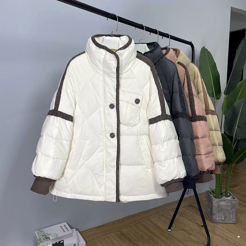 2022 Autumn Winter New Down Jacket Women's Short White Duck Down Coats Loose Niche Design Versatile Temperament Warm Parkas