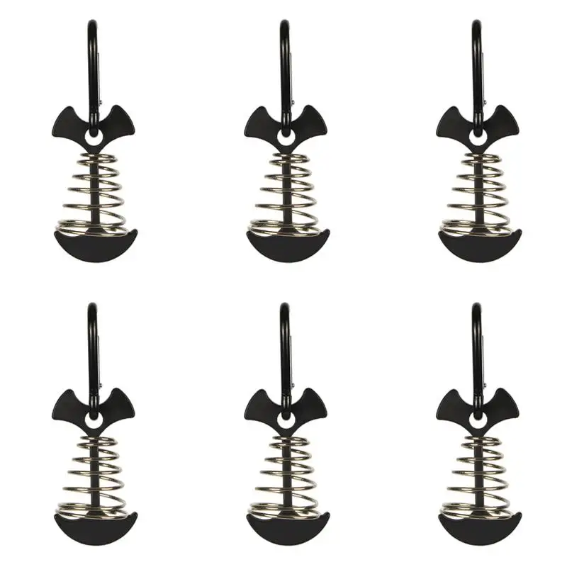 

6PCS Deck Anchor Pegs Fishbone Tent Stakes With Spring Buckle Tent Nail Rope Buckle Board Pegs Outdoor Tent Accessories