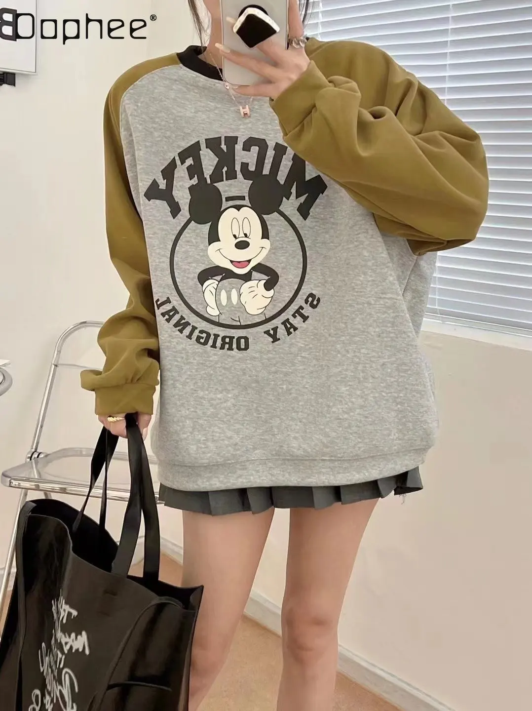 

Autumn New Korean Fashion Kawaii Cartoon Pattern Loose Color Matching Long Sleeve Crew Neck Sweatshirts Female Pullover Hoodies