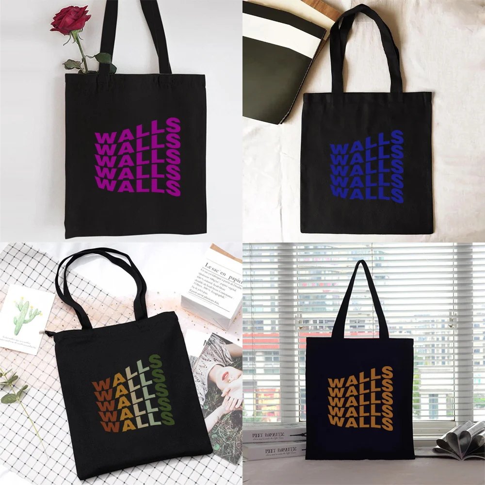 

Women Shopper Organizer Canvas Shopping Bag Handbag Foldable Shoulder Bag Students Large Capacity Grocery Tote Bag Walls Patter