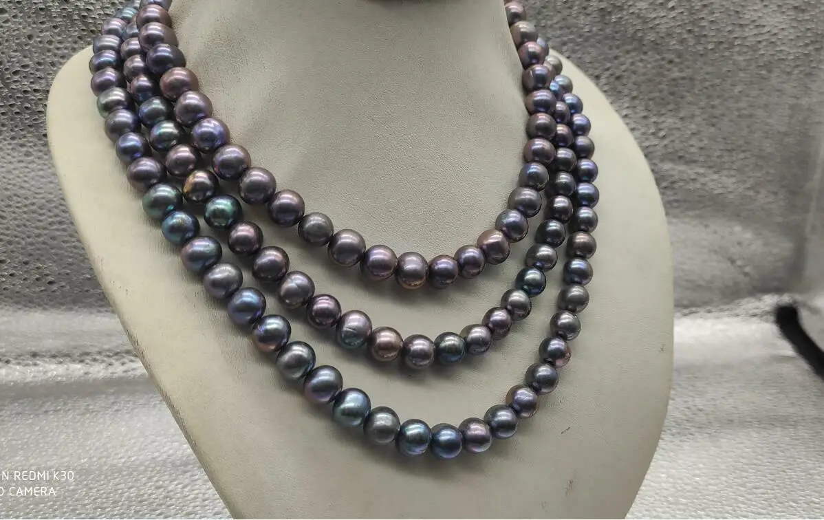 

66 дюймов, редкие ювелирные изделия, таитянское ожерелье 9-10 мм с черным жемчугом южного моря, серебряная застежка