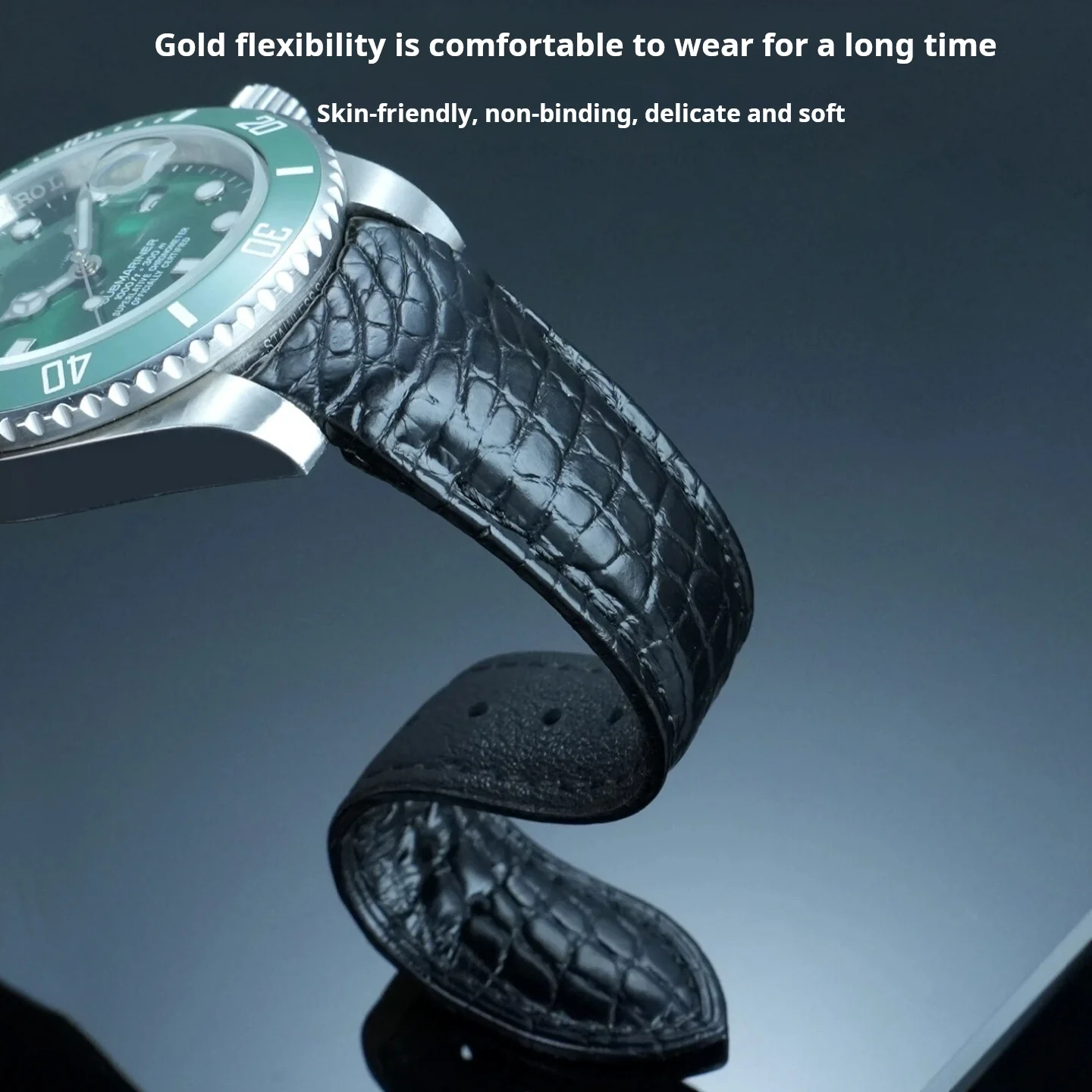 Фото Ремешок для часов из изогнутой крокодиловой кожи 20 мм 22 мм для Rolex Omega Tissot IWC Seiko, мужской ремешок из мягкой натуральной кожи, браслет №4