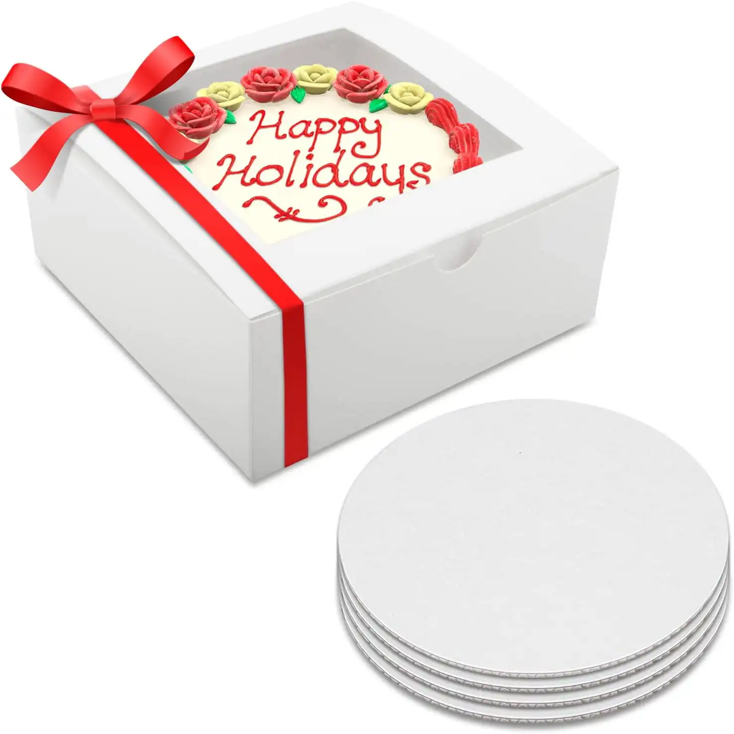 

Cake Boxes 12 x 12 x 5 and Cake Boards 12 Inch| Cake Box and Cake Board Set | Bakery Box with Window, Round Cake Box, Cheesecake