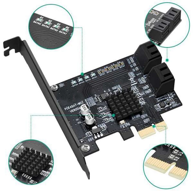 SATA PCI-E4 Ports Expansion Card Sata Controller PCI To 3.0 88SE9215 Extended IPFS Hard Disk Raid |