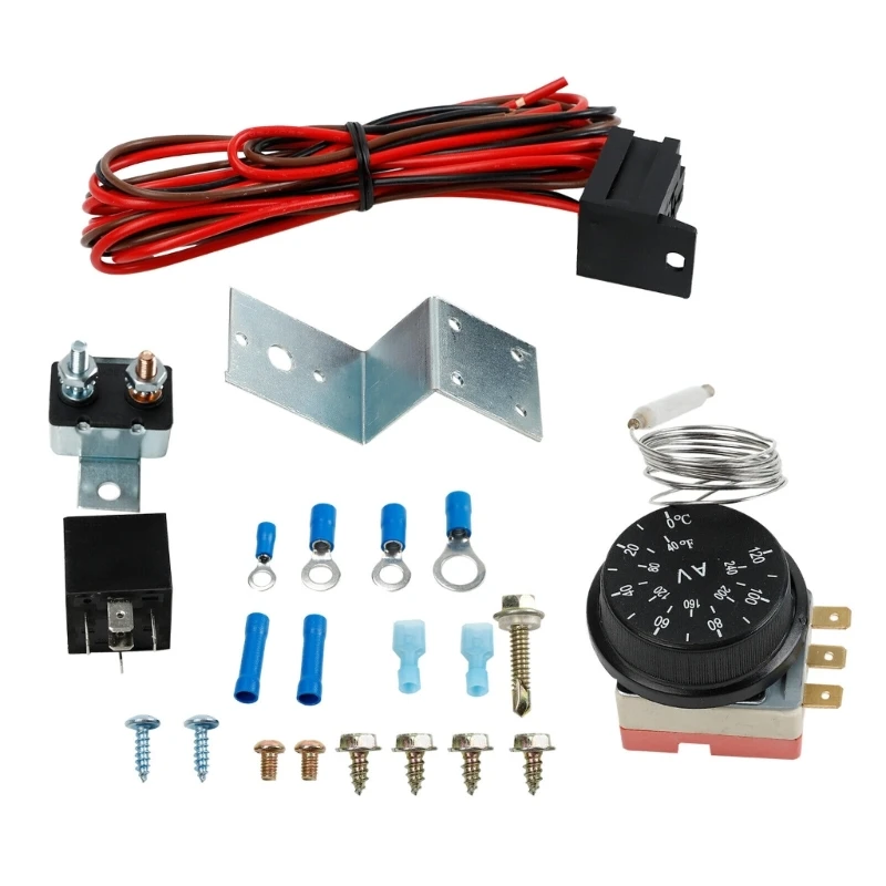 

Adjusting Radiator Fan Thermostat Set Easy To Carry 12V Car Control Relay Wire Kit Simple Installation for Truck Durable P9JC