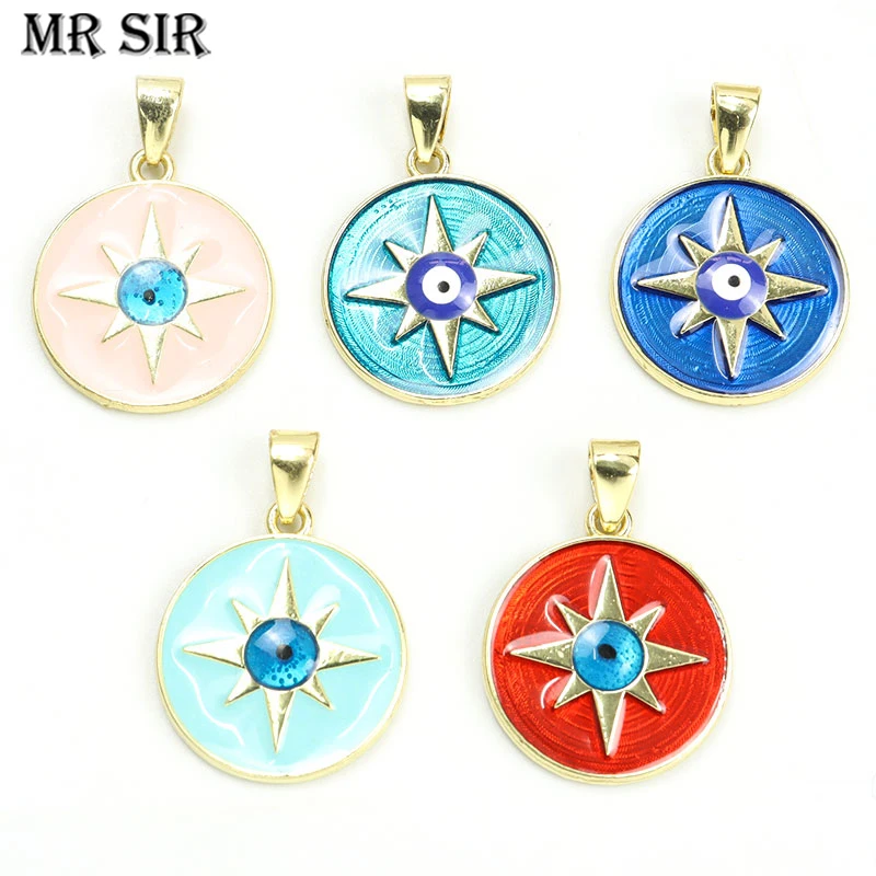 

5pcs Evil Eye Enamel Alloy Charms Round Oil Drop Devil Eye Pendants For Jewelry Making DIY Necklace Handmade Accessories Finding