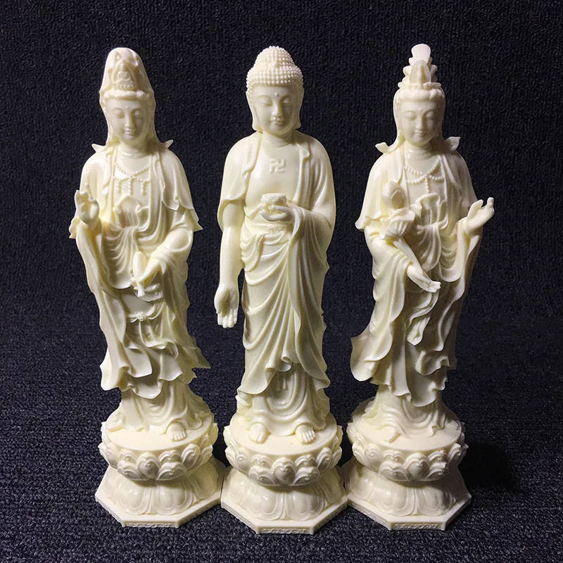 

White Western Three Holy Buddha Sculpture Statue，Modern art sculpture，High-end home decorations， Guanyin Feng Shui Statue