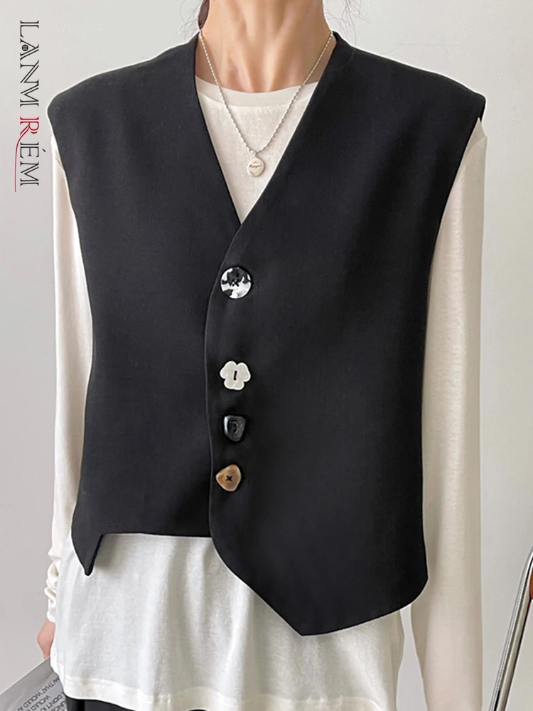 

LANMREM корейский Асимметричный жилет пальто для женщин с v-образным вырезом однобортное ретро-пальто женская одежда 2023 Весна Лето Новинка 2YA421