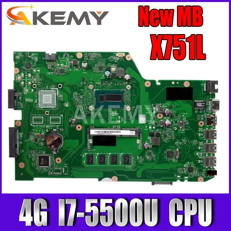 

X751LAB MAIN_BD._4G/I7-5500U Mainboard REV 2.5 For Asus X751L X751LAB R752L R752LD R752LN X751LD X751LJ DDR3 Laptop motherboard