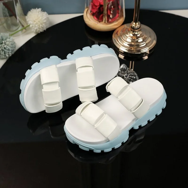 

Ladies Fashion Colorblock Sandals 2022 Summer New Explosive Muffin Thick Sole Sandals Versatile One Word Strap Roman Sandals