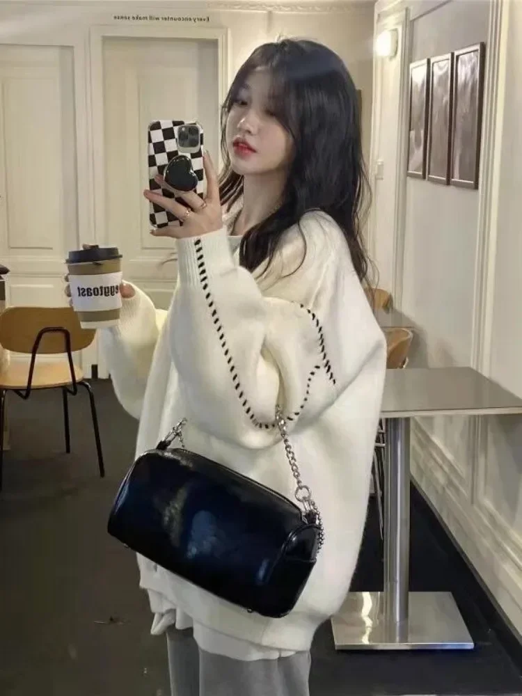 2025 женское винтажное свободное однотонное пальто-кардиган модное эстетичное