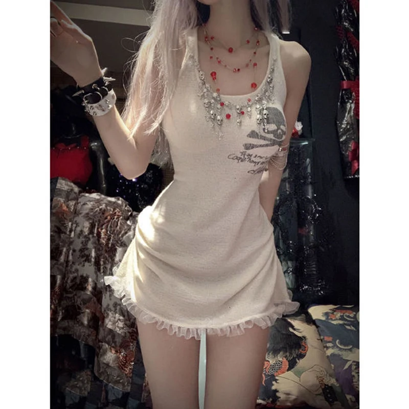 

Dress for women 2022 Summer Sleeveless Skull Goth Print Bodycon Mini Strap Dress Women Vestidos Mini Sleeveless Vestidos Y2k