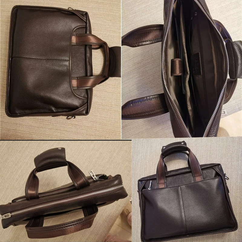 100% Genuine Leather Men's Briefcase Large Capacity Men Handbags Business Men Shoulder Messenger Bag Natural Cowskin Laptop Bag