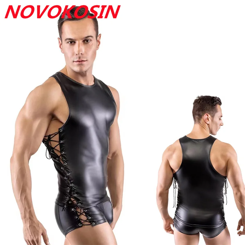 

Мужская Облегающая рубашка из искусственной кожи, без рукавов