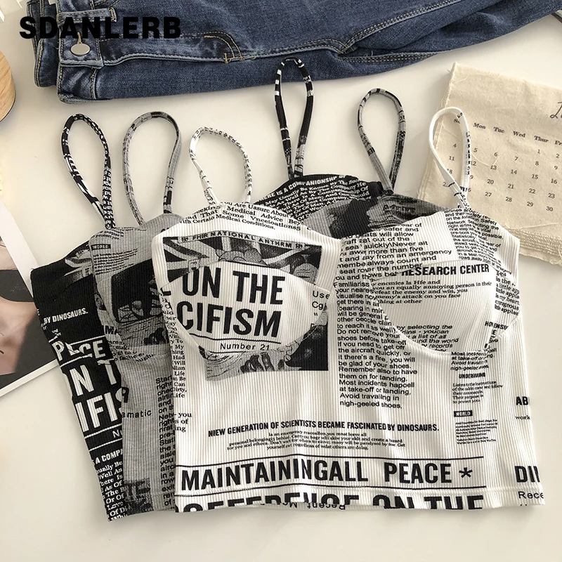 

Printed Letters Underwired Padded Camisole Women's 2022 Spring and Summer Versatile Vest Push-up Beauty Back Fashion Crop Tos