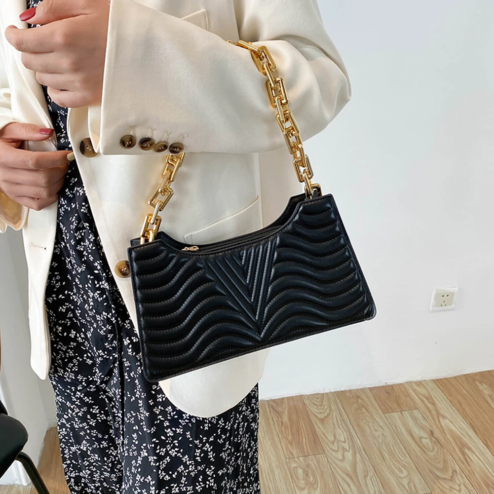 

PU Leather Messenger Bag for Women Fashion Water Ripples Handbag Lady Zipper Metal Chain Small Shoulder Bag Streetwear