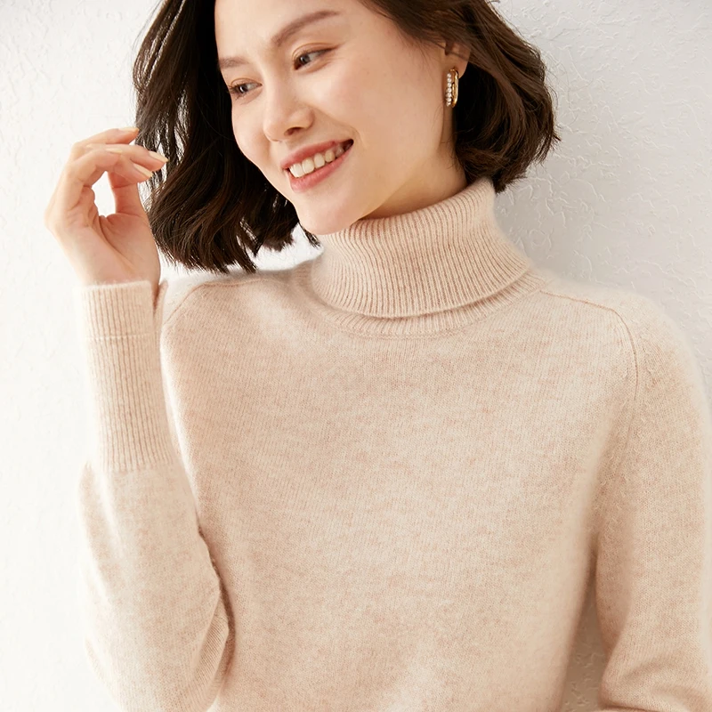 

2022 Hot Sales Autumn Winter New 100% Wool Sweater Women Pullovers Fashion Turtleneck Solid Color Long Sleeve Knitted Jumper
