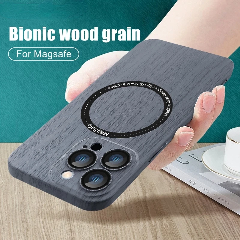

Магнитный чехол с текстурой древесины для Magsafe, чехол для беспроводной зарядки для iPhone 13 Pro, 12 Pro Max, противоударный Гладкий Тонкий чехол с пле...