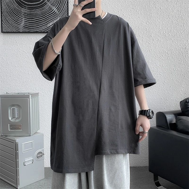 

2023 Oversized Summer Short Sleeve Men's T Shirt New Fashion Solid Loose O-Neck Clothing Male Cotton Streetwear Top Tees B24