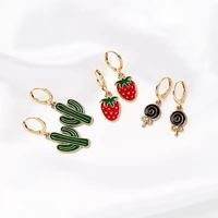 2022 new fashion simple cute red strawberry candy acrylic gold color earrings for women free shipping jewelry accessories