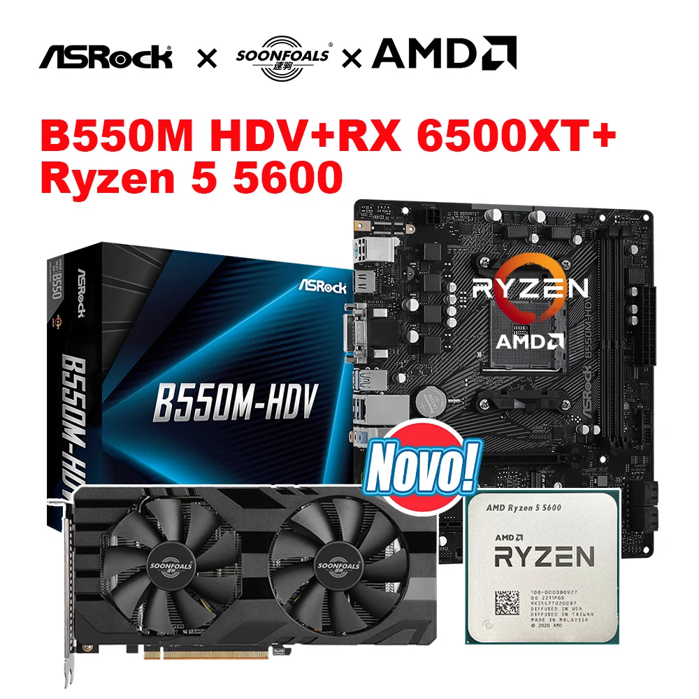 

New AMD kit Ryzen 5 5600 R5 5600 CPU + ASROCK B550M HDV + SOONFOALS RX 6500XT Micro-ATX 128GB DDR4 AM4 Motherboard Kit placa mae