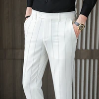2022 british style dress suit pant men retro stripe business casual pant high quality formal office social suit pants hommes 36