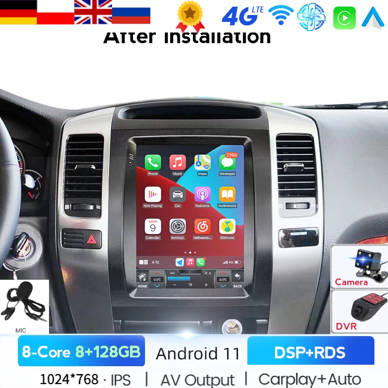 4G LTE Android 11 RDS автомобильный мультимедийный проигрыватель в стиле Тесла для Toyota Land