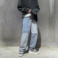 new mens jeans loose wide leg pants street hip hop jeans mens straight denim spring stitching casual sports overalls slim men