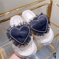 korea style summer women slippers thick eva sole indoor home outdoor mesh love heart princess ladies slides platform shoes