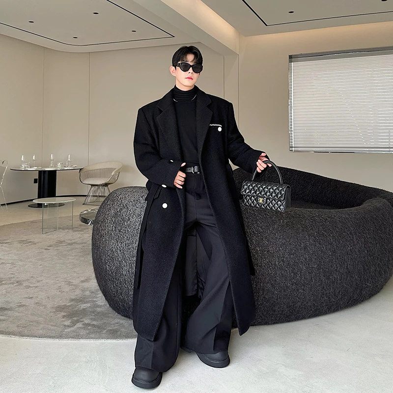 Корейский дизайн мужские шерстяные пальто повседневные утолщенные однобортные