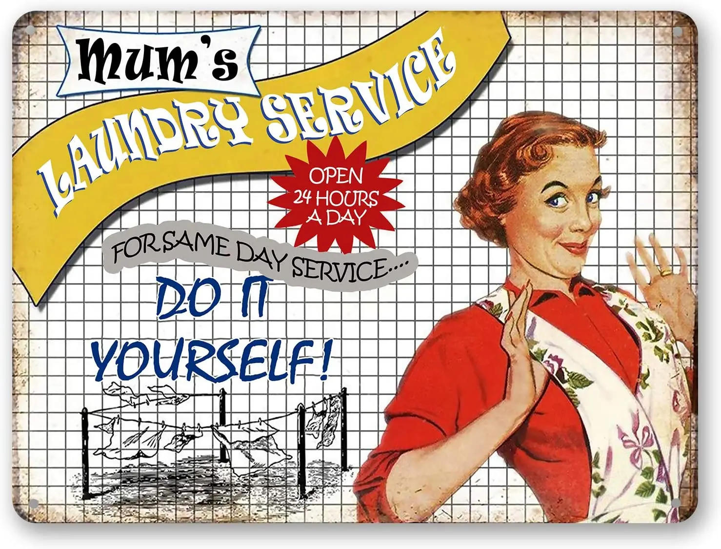 

Retro Tin Sign Mom's Laundry Service Open 24 Hours A Day Metal Plaque Shop Laundry Room Wall Decoration Metal Plate 12*8 Inches