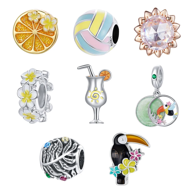 

Wostu New Charms 925 Sterling Silver Summer Lemon & Iced Drink Toucan Charm Beads fit Women Bracelet DIY Beads Jewelry